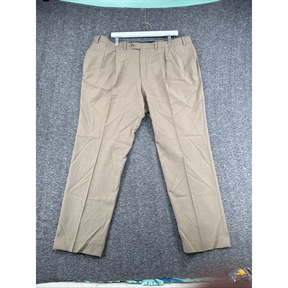 Lauren Ralph Lauren Mens Wool Dress Pants 42x30 Tan Pleated Cuffed Performance